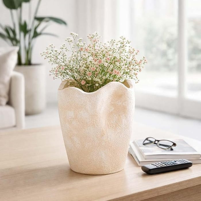 Modern Flower Vase – Handmade Terracotta Decorative Vase with Organic Wavy Rim – Rustic Boho ... | Amazon (US)