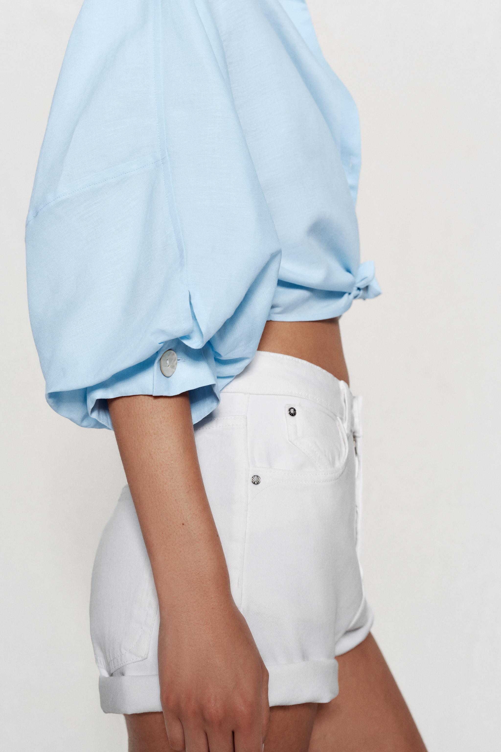 LINEN BLEND PUFF SLEEVE SHIRT | Zara UK