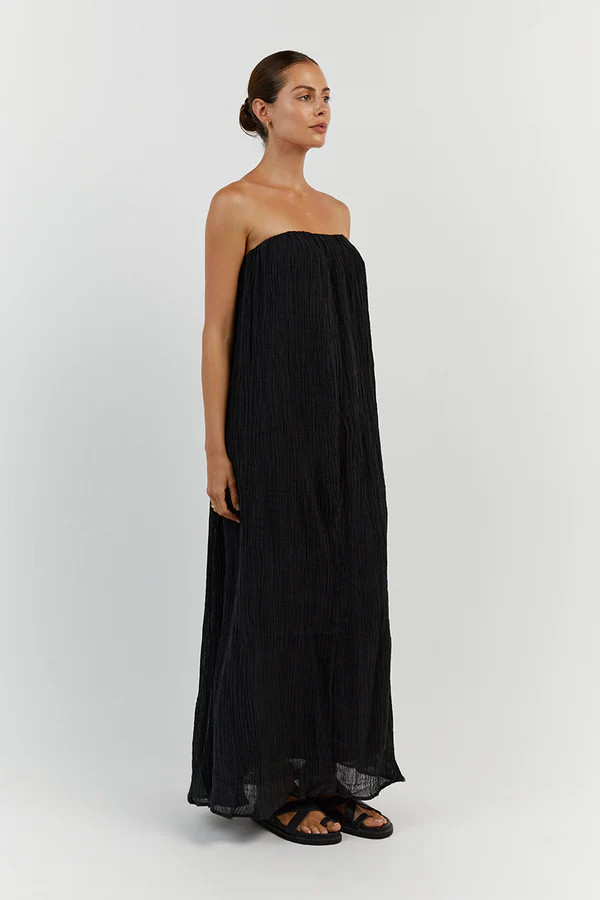 NICOL BLACK STRAPLESS MIDI DRESS | DISSH