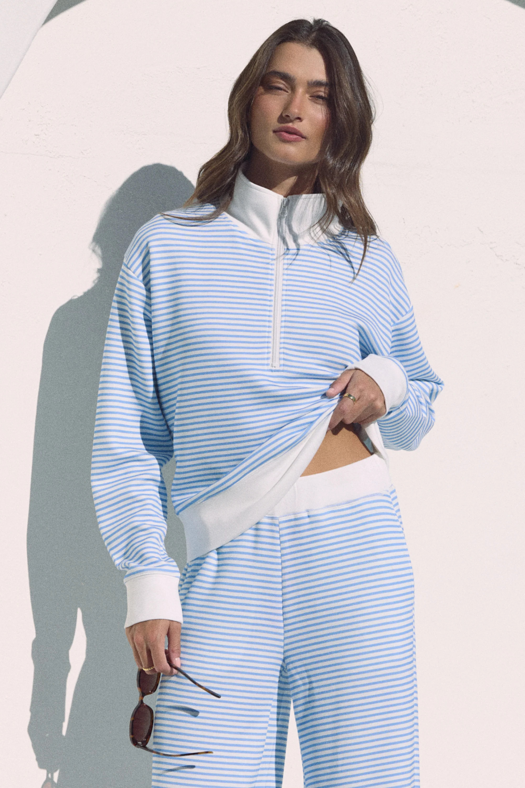 Striped Cloud Fleece Quarter Zip | Vintage Havana