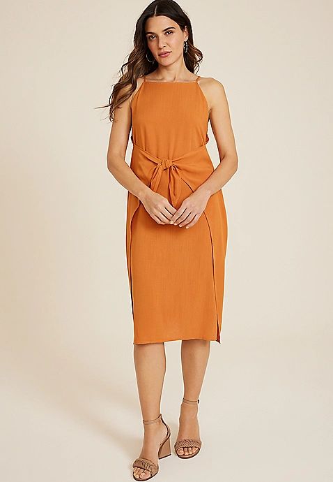 Linen Wrap Midi Dress | Maurices