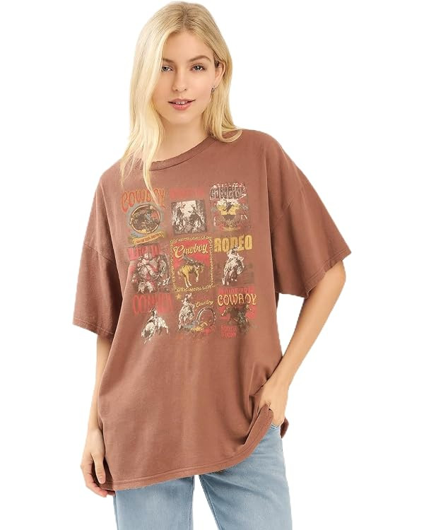 Vintage Cowboy Graphic Tee – Western Rodeo Very Oversized Retro Top for Women K3145-9583 | Amazon (US)
