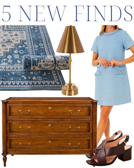 5 new finds! Hand knotted rug, blue and white rug, oriental rug, Persian rug, rechargeable brass lamp, my Ballard style, Ballard designs, blue wool dress, Jackie dress, light blue dress, classic style, preppy style, fall dress, fall heels, leather heels, block heels, French country brown walnut wood 3 drawer dresser 

#LTKhome #LTKshoecrush #LTKsalealert