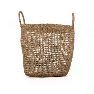 Zentique Cylindrical Sparsely Hand Woven Seagrass Large Basket with Handles-ZENWS-B17 L - The Hom... | The Home Depot
