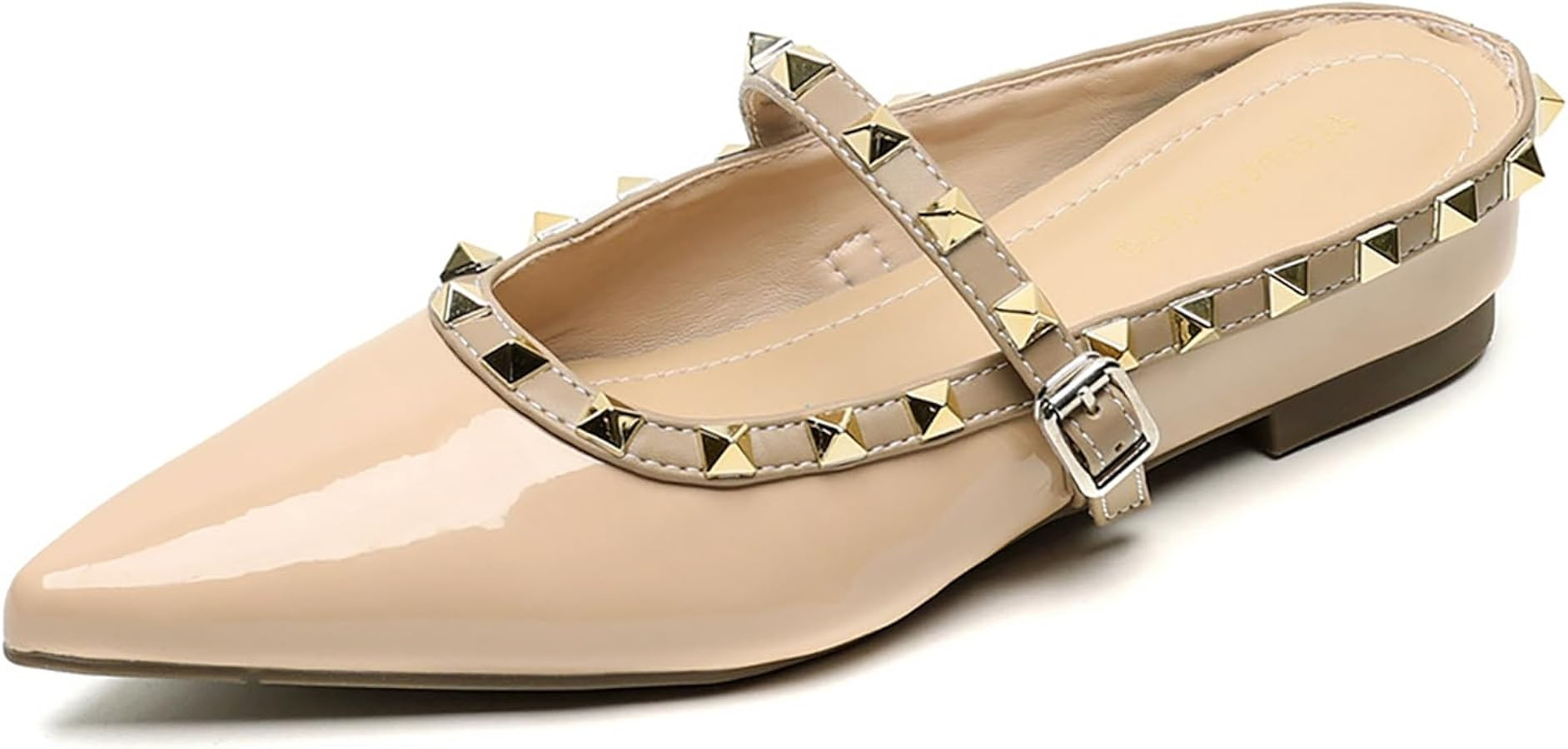 SIYAKE Women's Leather Rivet Pointed Toe Strap Flat Mules Fashion Slip On Closed Toe Slingback In... | Amazon (US)