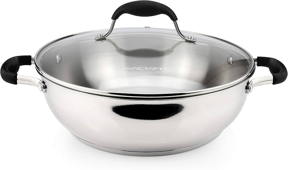 AVACRAFT 18/10 Stainless Steel Everyday Pan with Five-Ply Base, Stir Fry Chef’s Saute Pan with ... | Amazon (US)