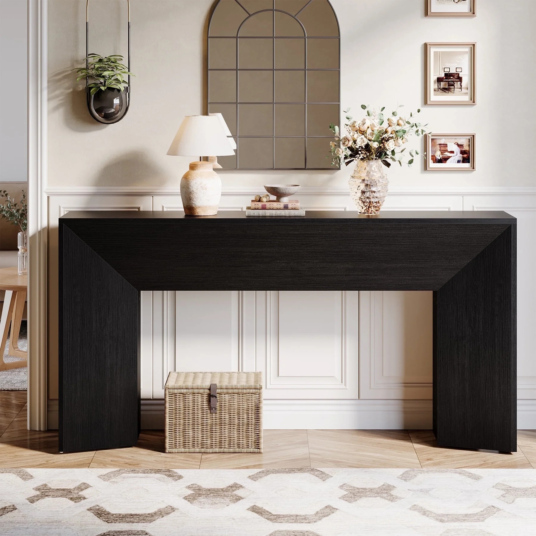 Tribesigns 63" Modern Wood Long Sofa Table Behind Couch, Console Table for Entryway, Black | Walmart (US)