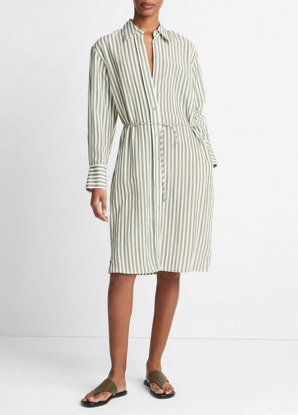 Women's Coastal Stripe Short Shirt Dress, Sea Fern/optic White, Size S Vince | Vince LLC
