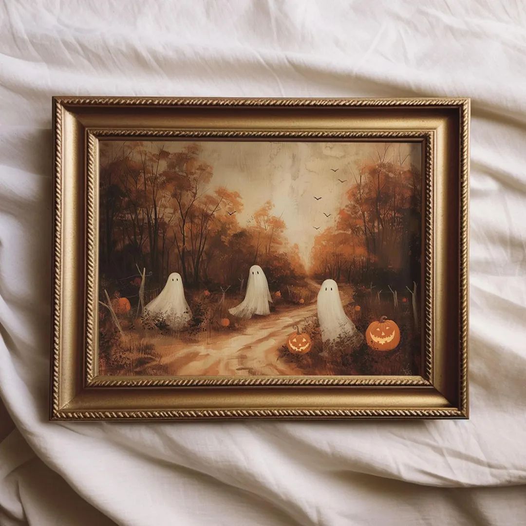 Moody Ghost Painting Autumn Landscape Vintage Style Wall Art Halloween Decor Spooky Fall Art Cott... | Etsy (US)