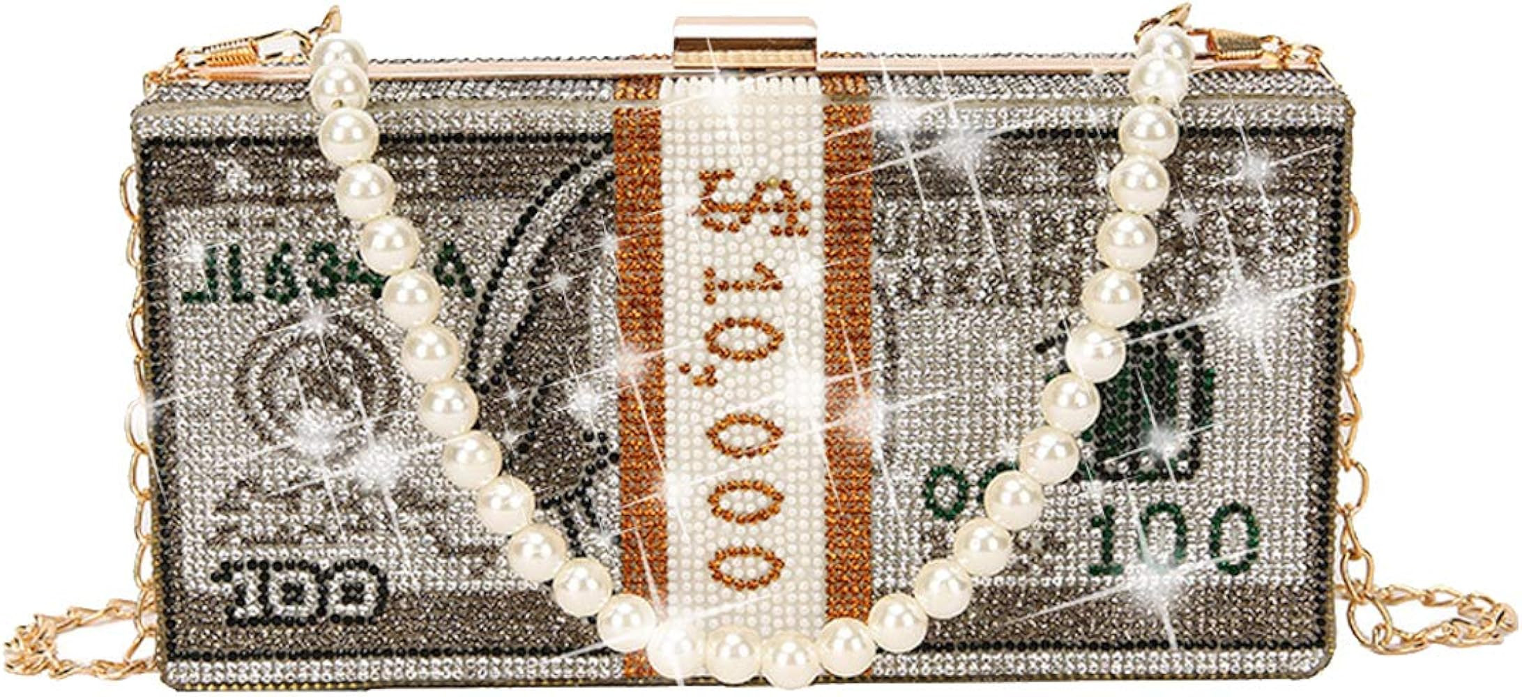ZOVOTA Dollar Cash Bag Rhinestone Money Shoulder Bag Bill Diamond Clutch Purse Wedding Dinner Han... | Amazon (US)
