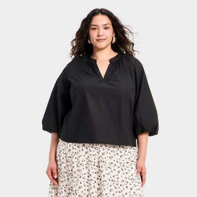 Women's Balloon Sleeve Blouse - A New Day™ Black XXL | Target