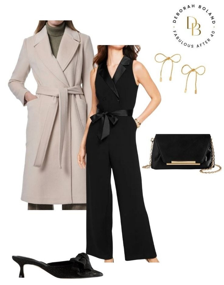 ✨Holiday elegance, simplified.✨
There’s just something about a sleek black jumpsuit — it’s timeless, flattering, and instantly makes you feel put-together. I love how this one ties at the waist and has that subtle tuxedo-inspired vibe. Paired with a classic wrap coat, a little gold, and a chic black heel, it’s the kind of outfit that glides effortlessly from dinner to a holiday party.

Minimal effort, maximum impact… my favorite kind of festive style. 🖤✨

#LTKHoliday #LTKSeasonal #LTKOver40