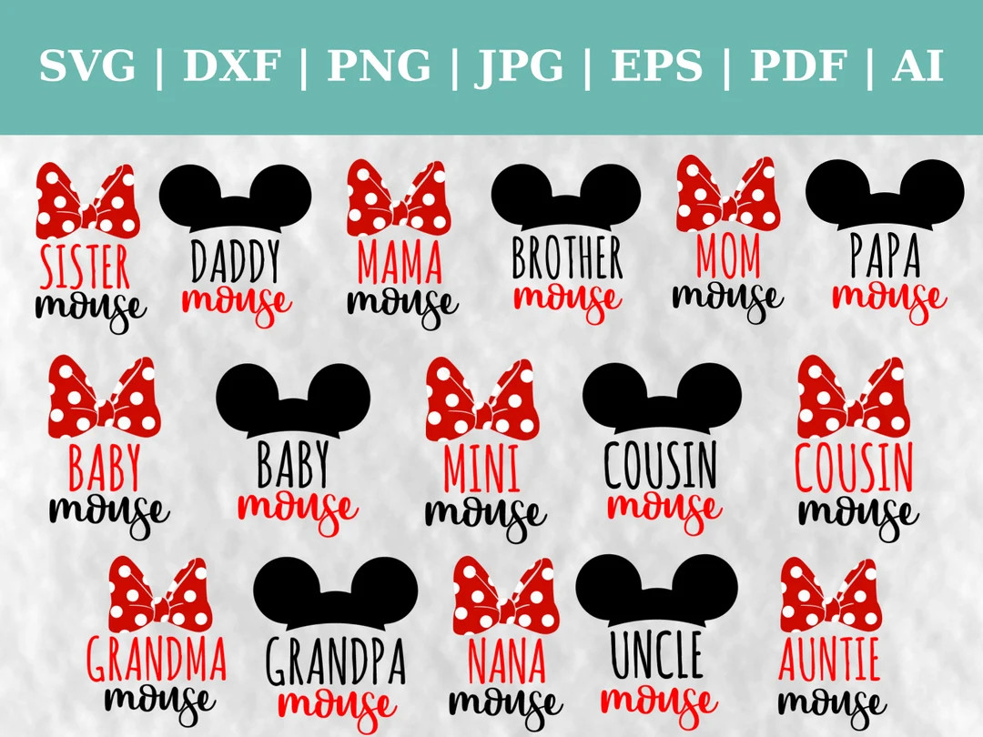 Family Mouse Bundle Mama Mouse Daddy Mouse Family Vacation Cut Files, Clipart, Vector Svg Dxf Png... | Etsy (US)