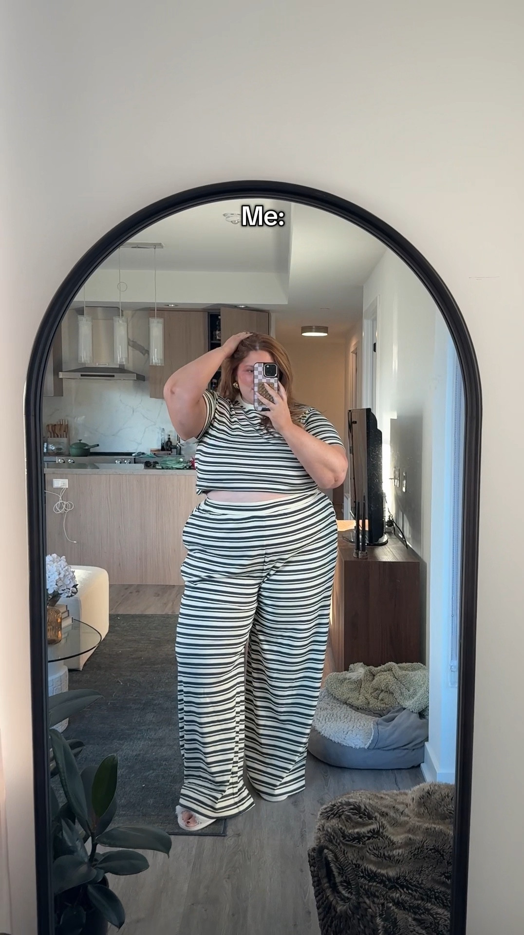 Plus size stripe set for fall! 

Wearing a US24 in the top and a US24 in bottoms 

#LTKplussize #LTKmidsize #LTKcurves