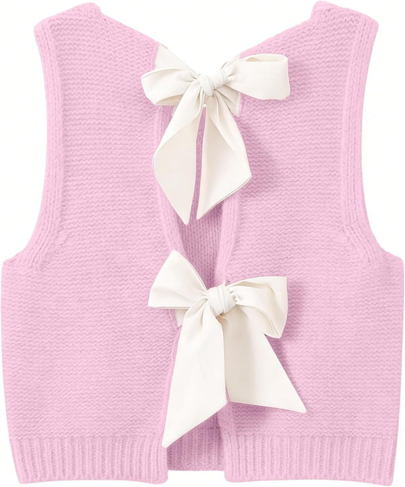 Lianlive Womens Summer Sweater Vest Top Casual Sleeveless Bow Tie Back Knit Tank Tops 2026 Cute V... | Amazon (US)