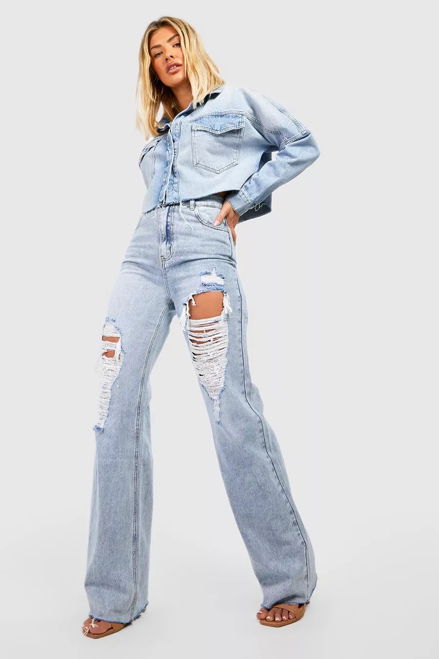 High Waisted Extreme Ripped Wide Leg Jeans | Boohoo.com (US & CA)