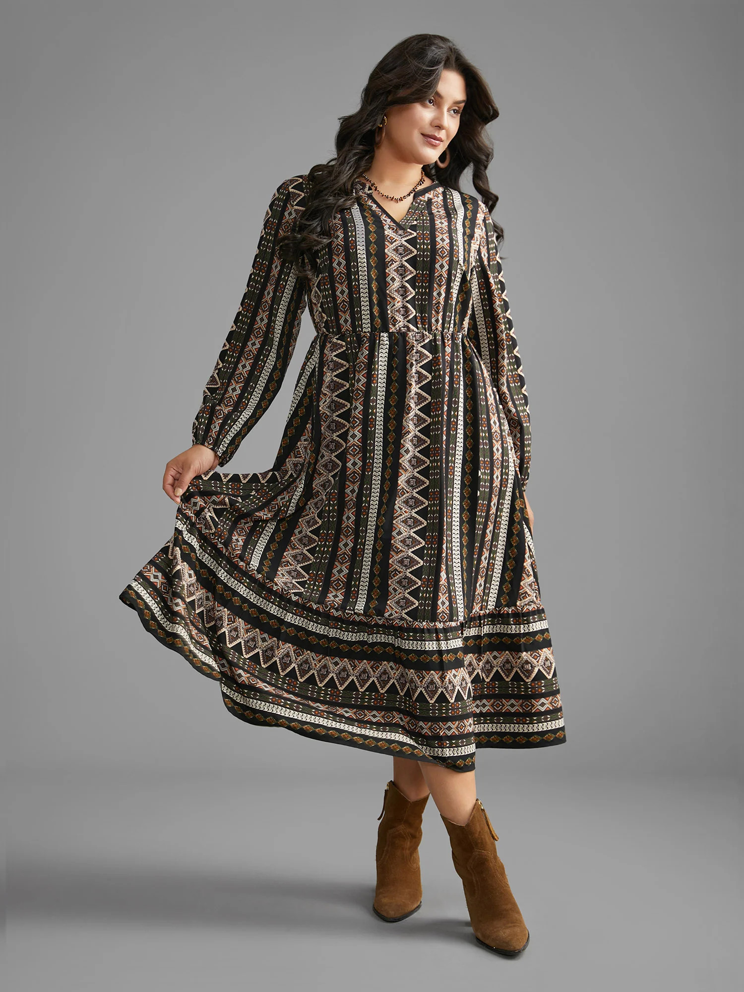 Bandana Lantern Sleeve Ruffle Hem Dress | Bloomchic
