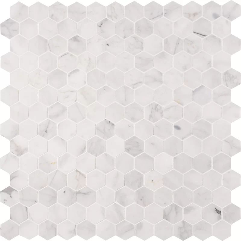 Calacatta Cressa Hex Honed 2" x 2" Marble Mosaic Tile | Wayfair North America