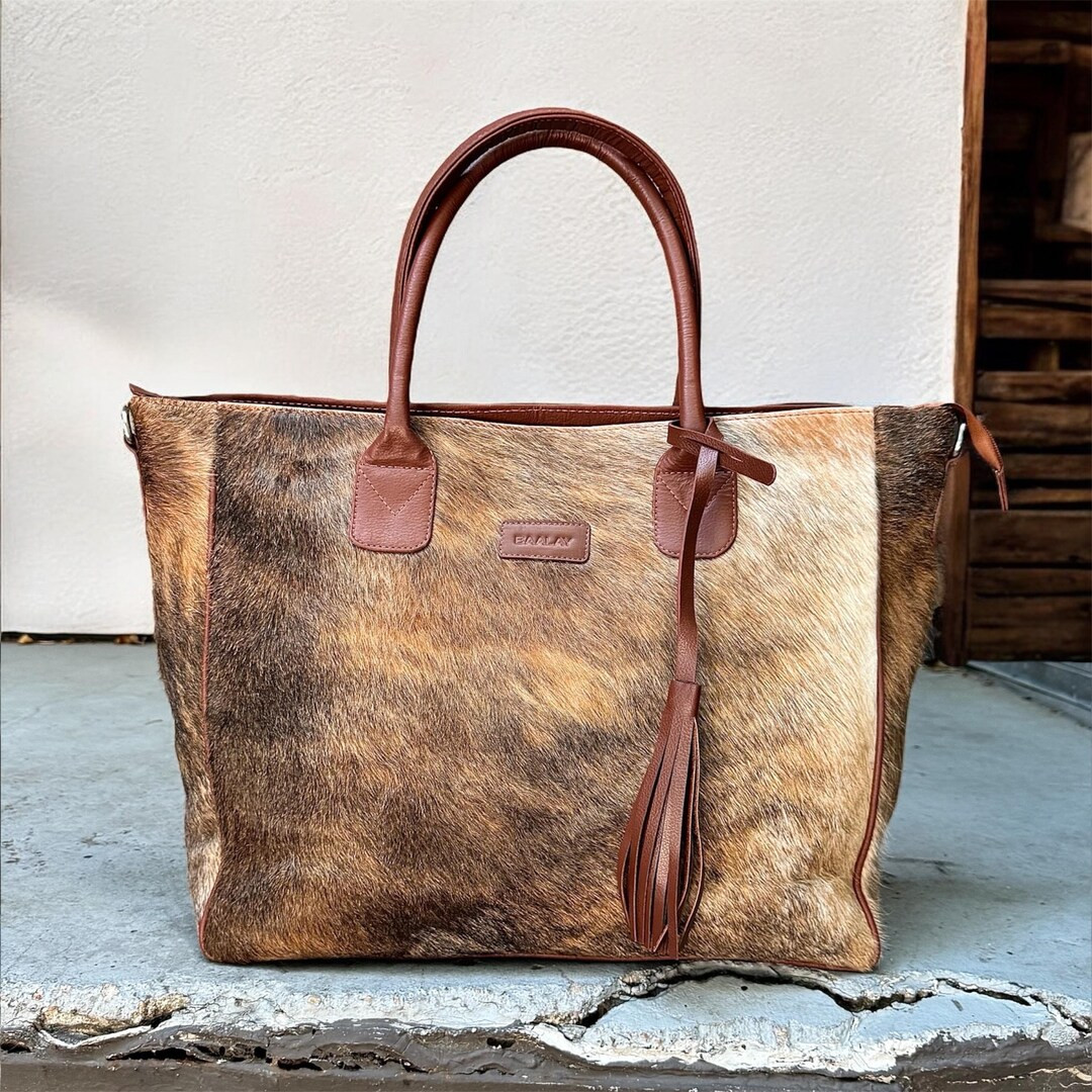 Cowhide Tote Bag (L) | Western Purse Handbag Real Hairon Leather | Large Exotic Brown Cow Print S... | Etsy (US)