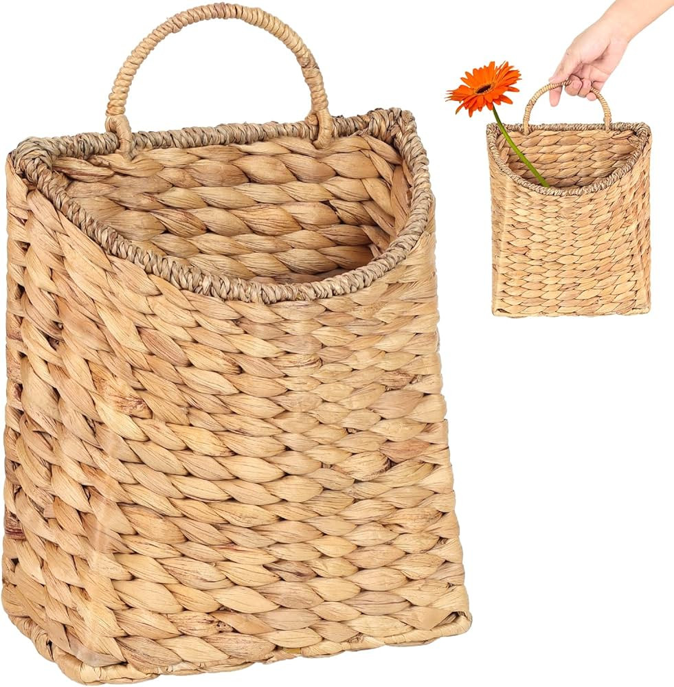 Woven Hanging Water Hyacinth Basket, Hanging Wall Wicker Basket, Handmade Organizer Baskets, Hang... | Amazon (US)