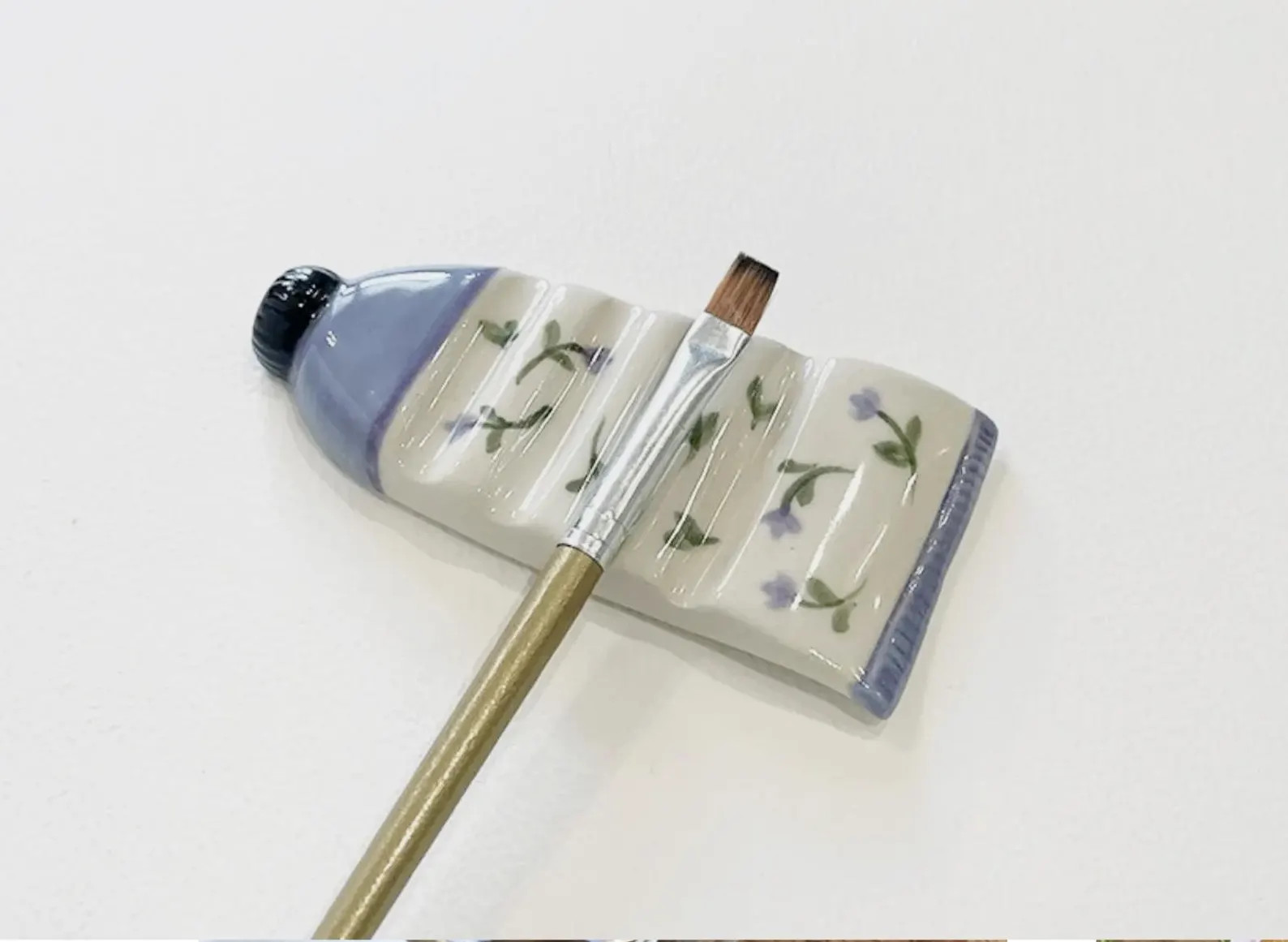 Handmade Ceramic Brush Rest: Paint Tube with Tiny Flower Accents | Etsy (US)