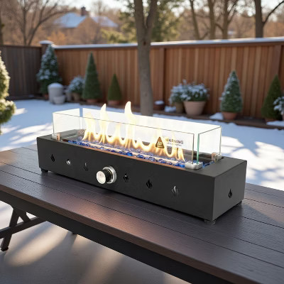 Christopher Knight Home Mira Modern Patio Steel 40,000 BTU Rectangular Fire Pit with Tempered Glass Wind Guard, Black | Target