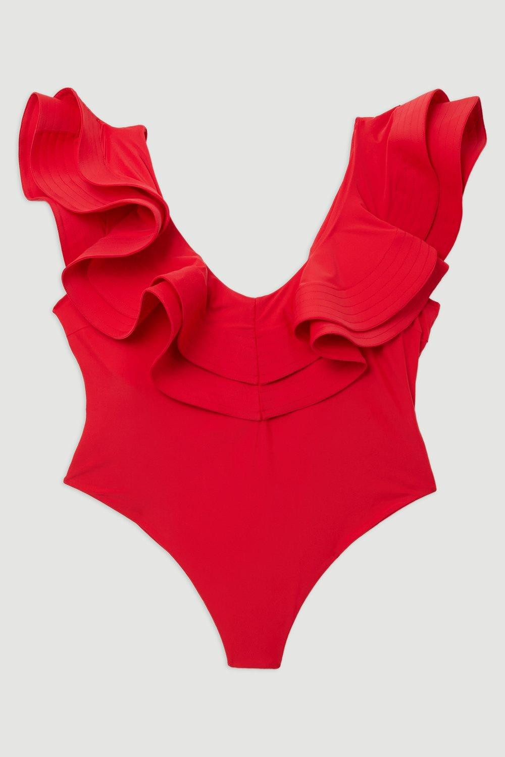 Plus Size Drama Frill Swimsuit | Karen Millen US
