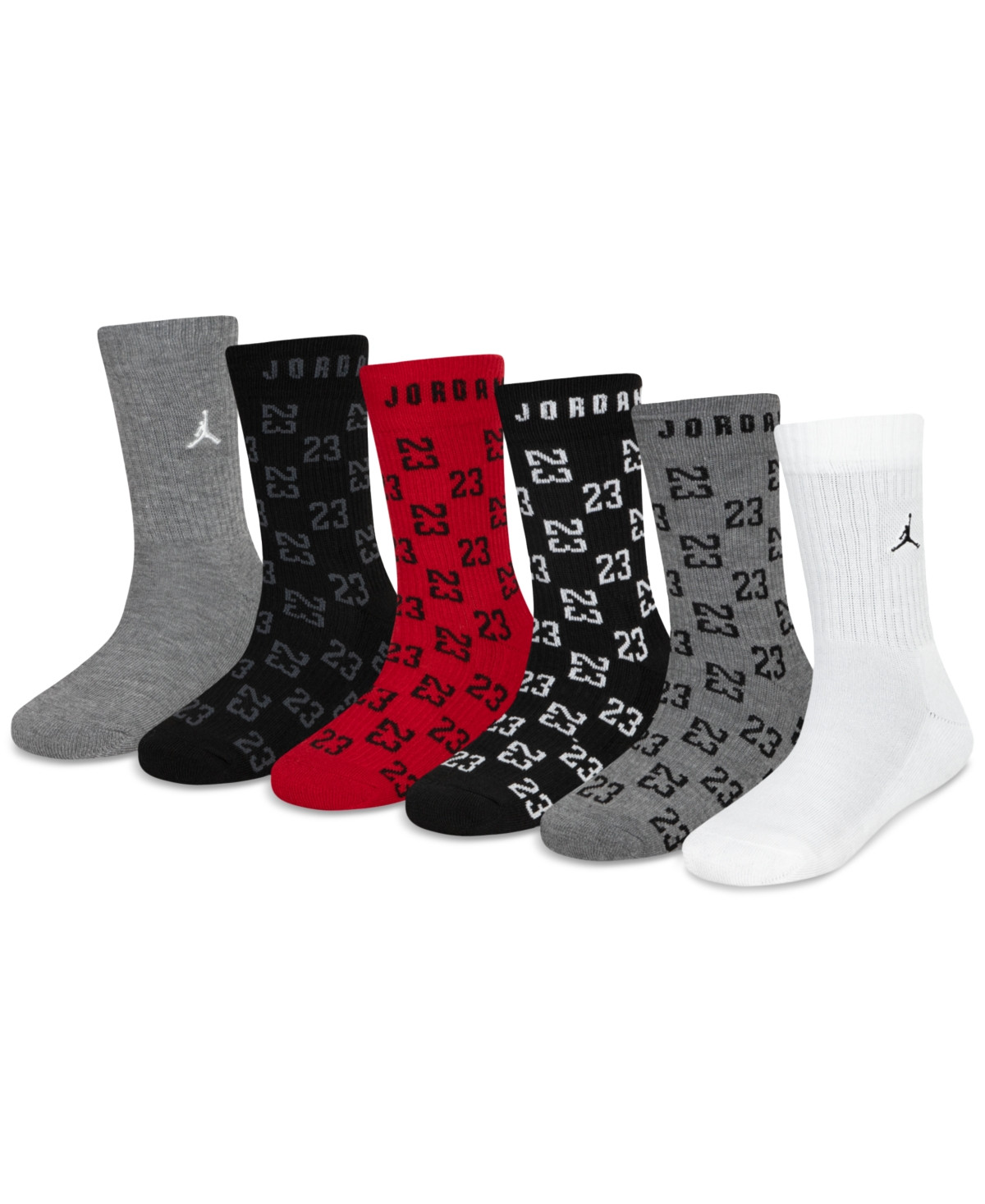 Jordan Big Kids Monogram Essential Crew Socks, Pack of 6 - Black/ Red/ Gray | Macy's