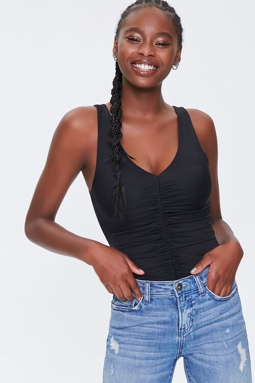 Ruched Sleeveless V-Neck Bodysuit | Forever 21 (US)
