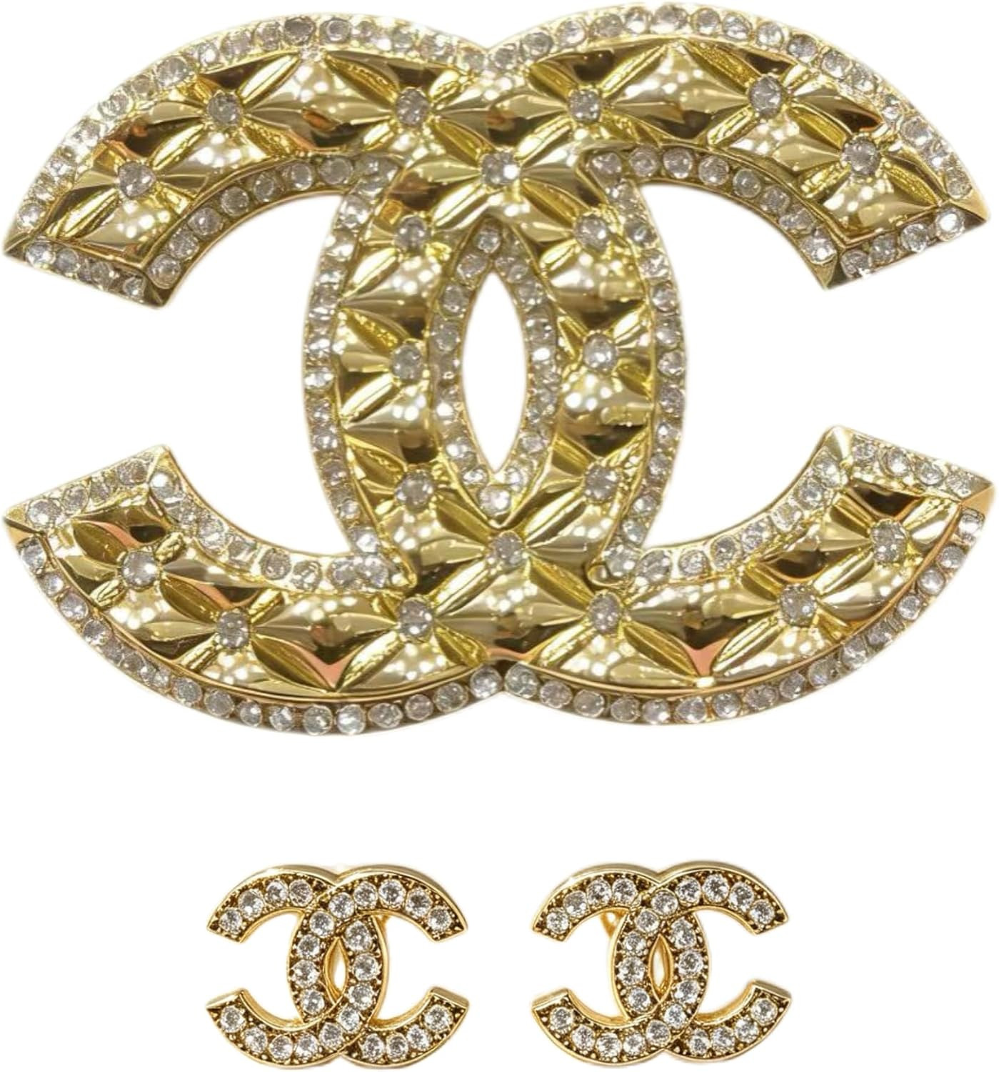 Crystal Brooch and Earrings Set for Women, Gold Rhinestone Pin & Studs | Amazon (US)