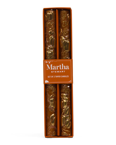 Set Of 2 10In Pumpkin Taper Candles, Gold | TJ Maxx