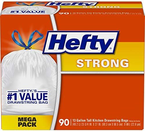 Hefty Strong Tall Kitchen Trash Bags, Unscented, 13 Gallon, 90 Count | Amazon (US)