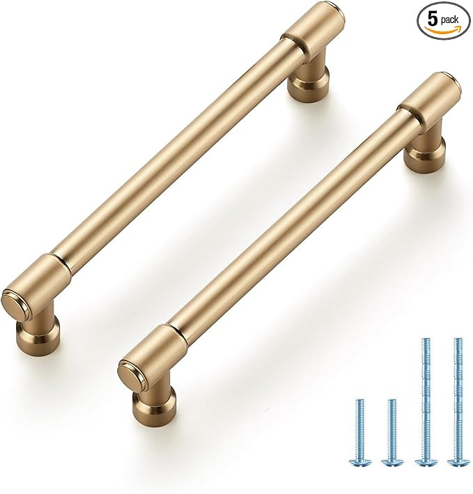 JOY DECOR 5 Pack 5 Inch Champagne Bronze Cabinet Handles Modern Dresser Drawer Pulls Kitchen Cabi... | Amazon (US)