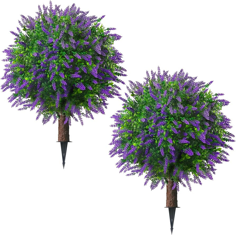 Sunnyglade 25.5" Set of 2 Artificial Lavender Topiary Ball Trees, Faux Lavender Shrub Bushes with... | Amazon (US)