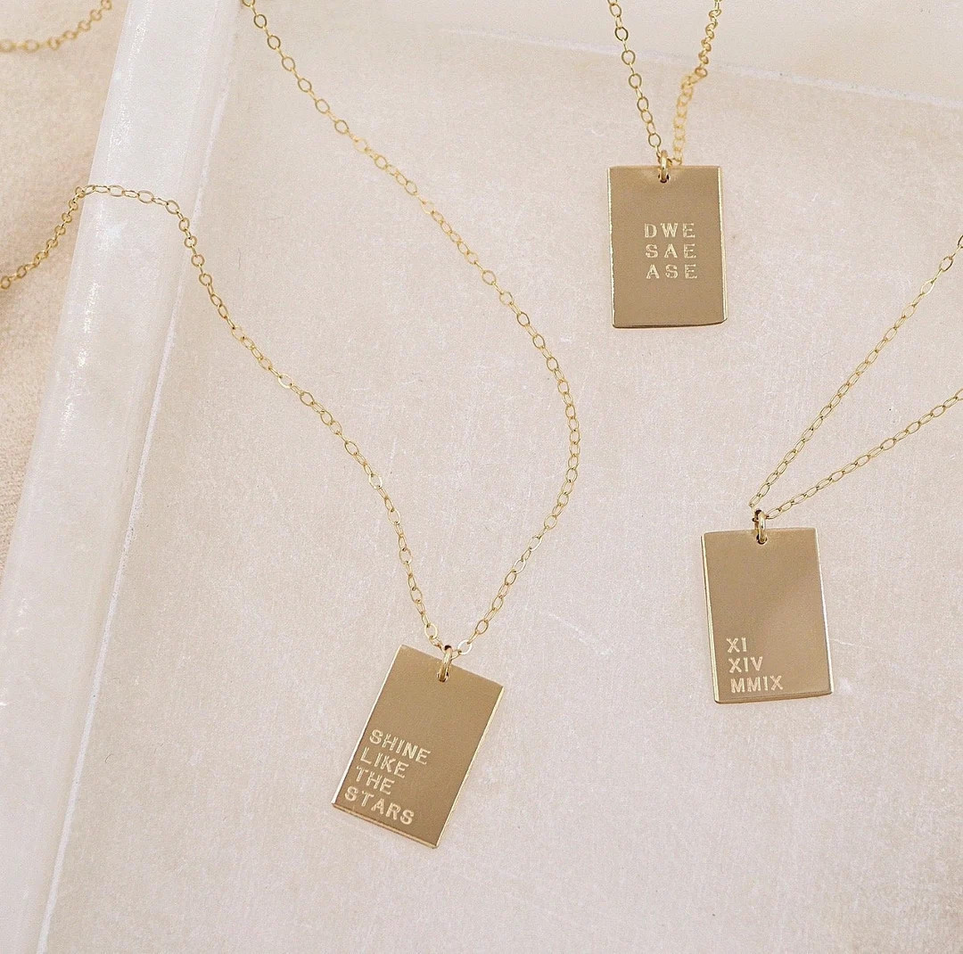 Personalized Rectangle Necklace, Personalized Rectangle Pendant, 14kt Gold Filled or Sterling Sil... | Etsy (US)