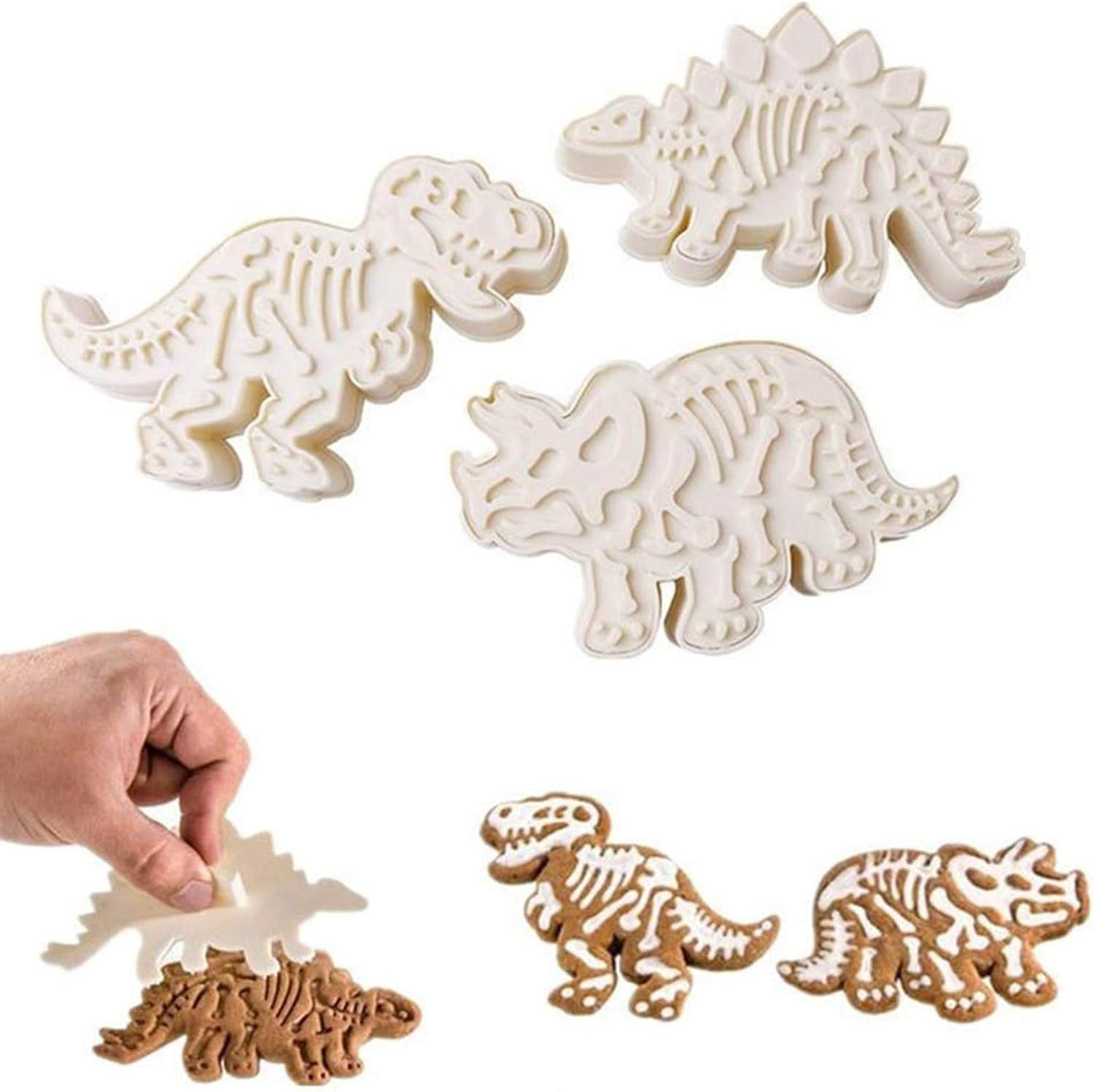 SHEBAKING 6 Pack Jurassic Dinosaur Shaped Cookie Cutter Stegosaurus T-Rex Triceratops Skeleton Fo... | Amazon (US)