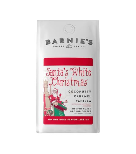 BARNIE'S COFFEE TEA Santa's White Christmas Ground Coffee with Smooth Coconut, Caramel, and Warm Vanilla Flavors, Medium Roasted Arabica Coffee Beans, 12 oz Bag, 1 Count (Pack of 1) | Amazon (US)
