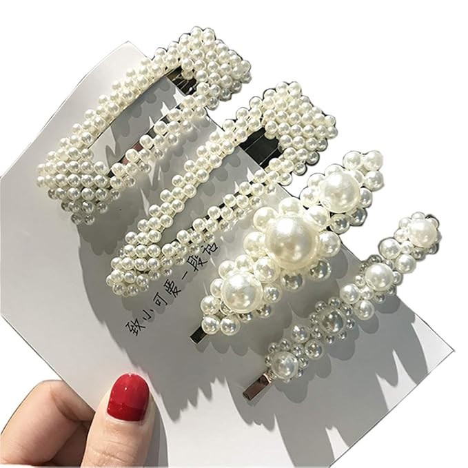 Artificial Pearl Barrette Set - 4 Pcs Metal Alligator Hair Clips Rhinestone Duckbill Clips Hair O... | Amazon (US)