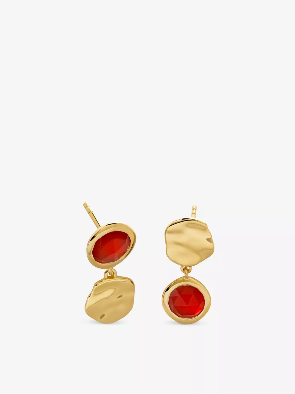 Lucky Asymmetric 18ct yellow gold-plated vermeil sterling-silver and onyx drop earrings | Selfridges