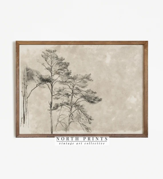 Antique Rustic Tree Sketch  Neutral Vintage Digital Art | Etsy UK | Etsy (UK)