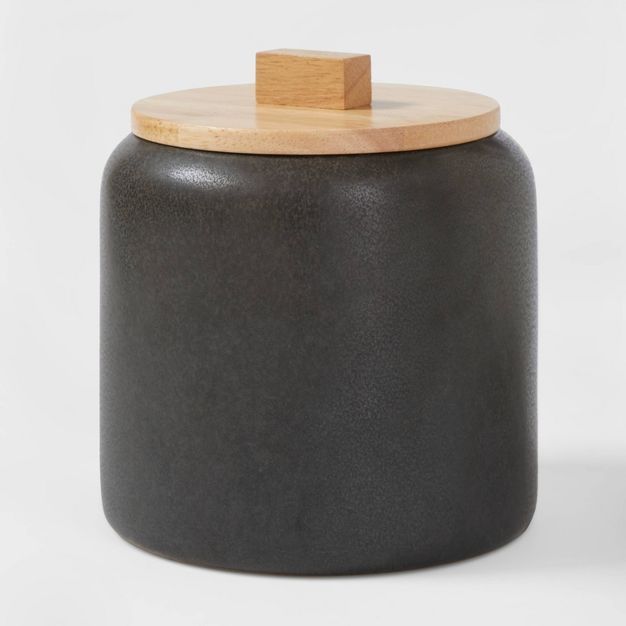 Medium Stoneware Tilley Food Storage Canister with Wood Lid Black - Project 62™ | Target