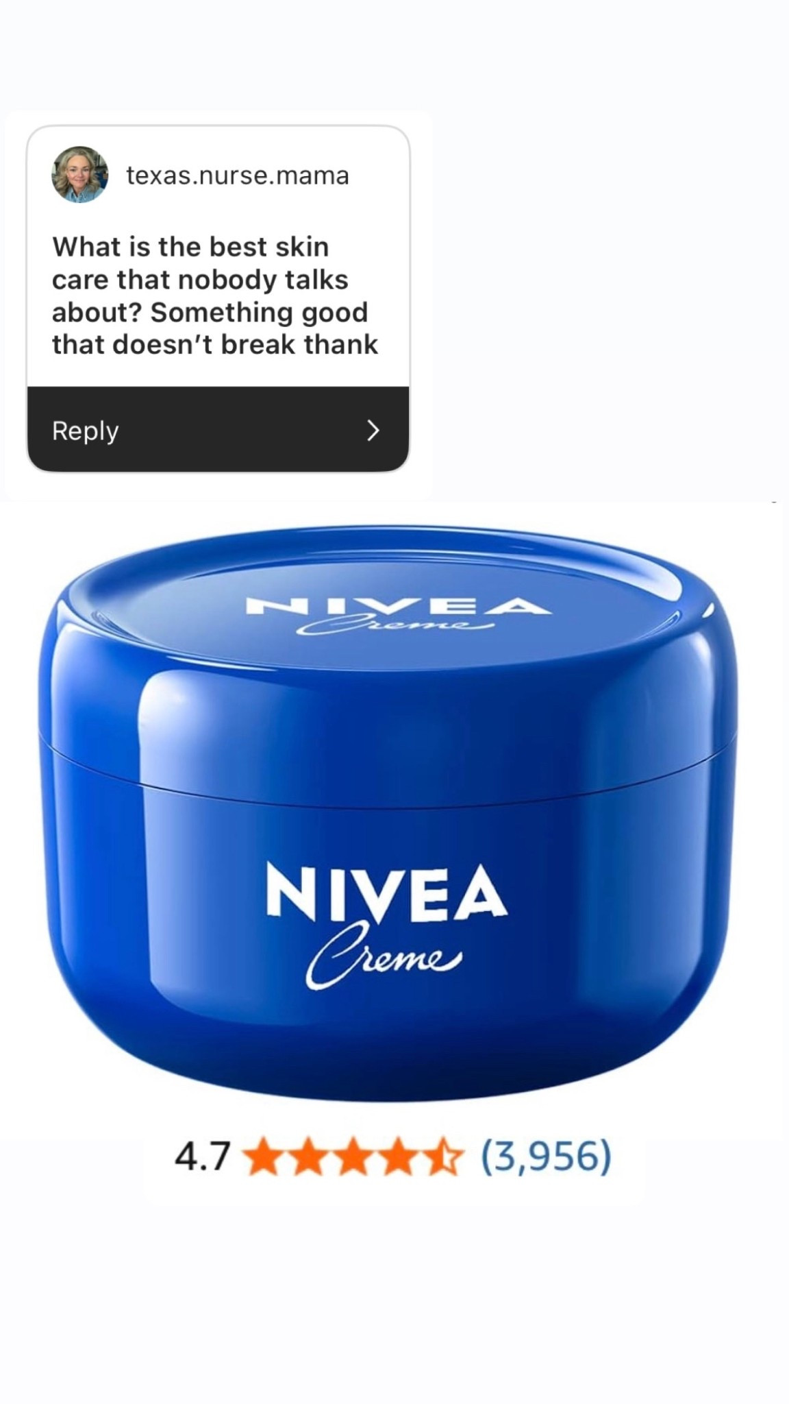 Nivea creme is an incredible skincare must have! It is super affordable and you can use it all over! 

#LTKBeauty #LTKOver40 #LTKFindsUnder50