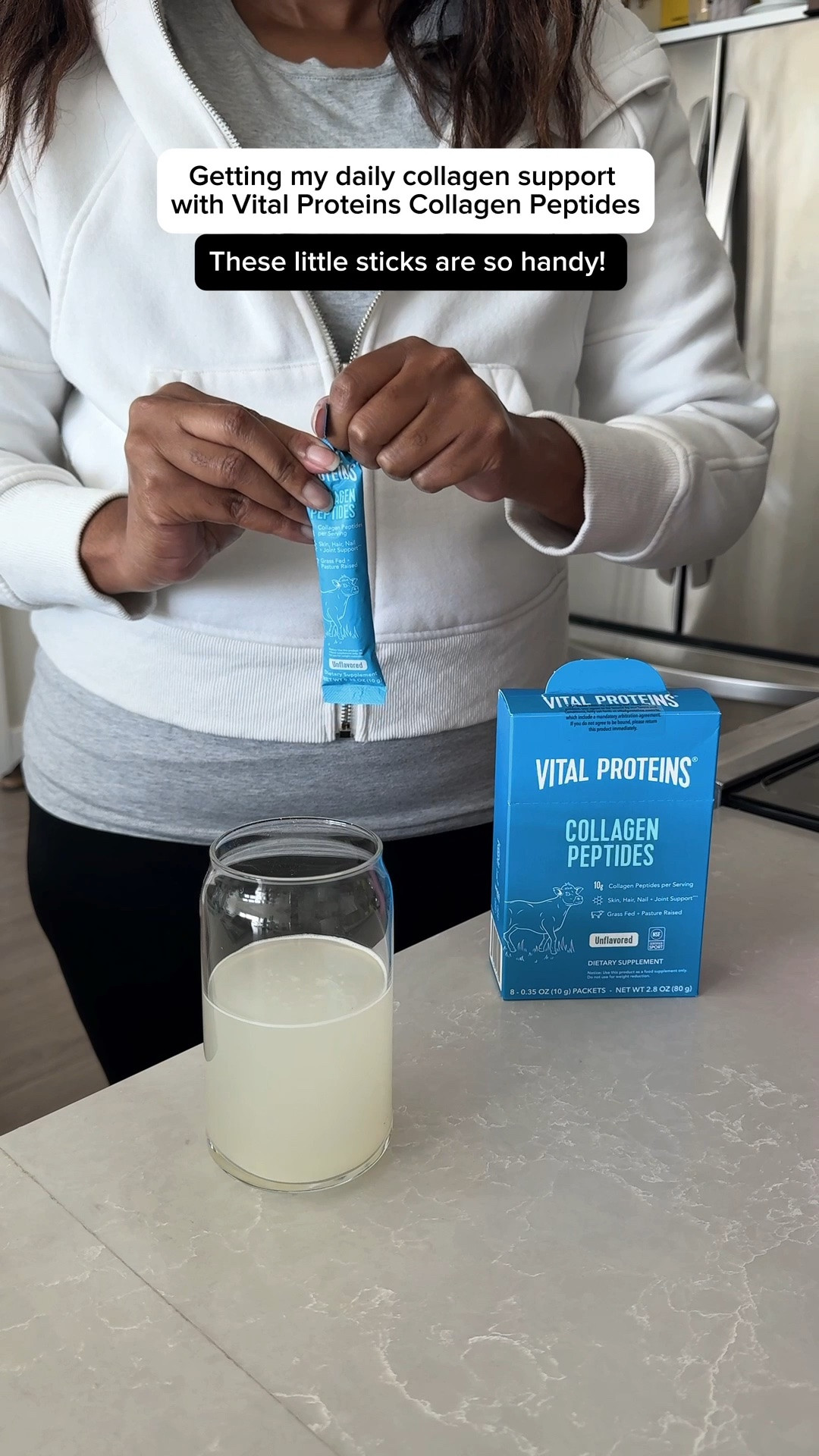 #ad #VitalPartner Morning in my life✨ 
One wellness habit I rarely skip is adding collagen to my morning.
I love how easy the unflavored @VitalProteins Collagen Peptides are to mix into whatever I’m already having—whether it’s the handy Collagen Peptides Stick Pack in my electrolyte drink before a walk or the Collagen Peptides Powder in my iced latte. After staying consistent for the past few months, I’ve noticed my skin feels more hydrated and glowy, and my nails feel healthy.
Each serving provides 20g of collagen peptides (10g in the stick pack) to support healthy hair, skin, nails and joints. Shop Vital Proteins at @Target  🤍 // #Targetpartner #stayvital #morningroutine

#LTKmorningroutine #LTKvlog #LTKselfcare