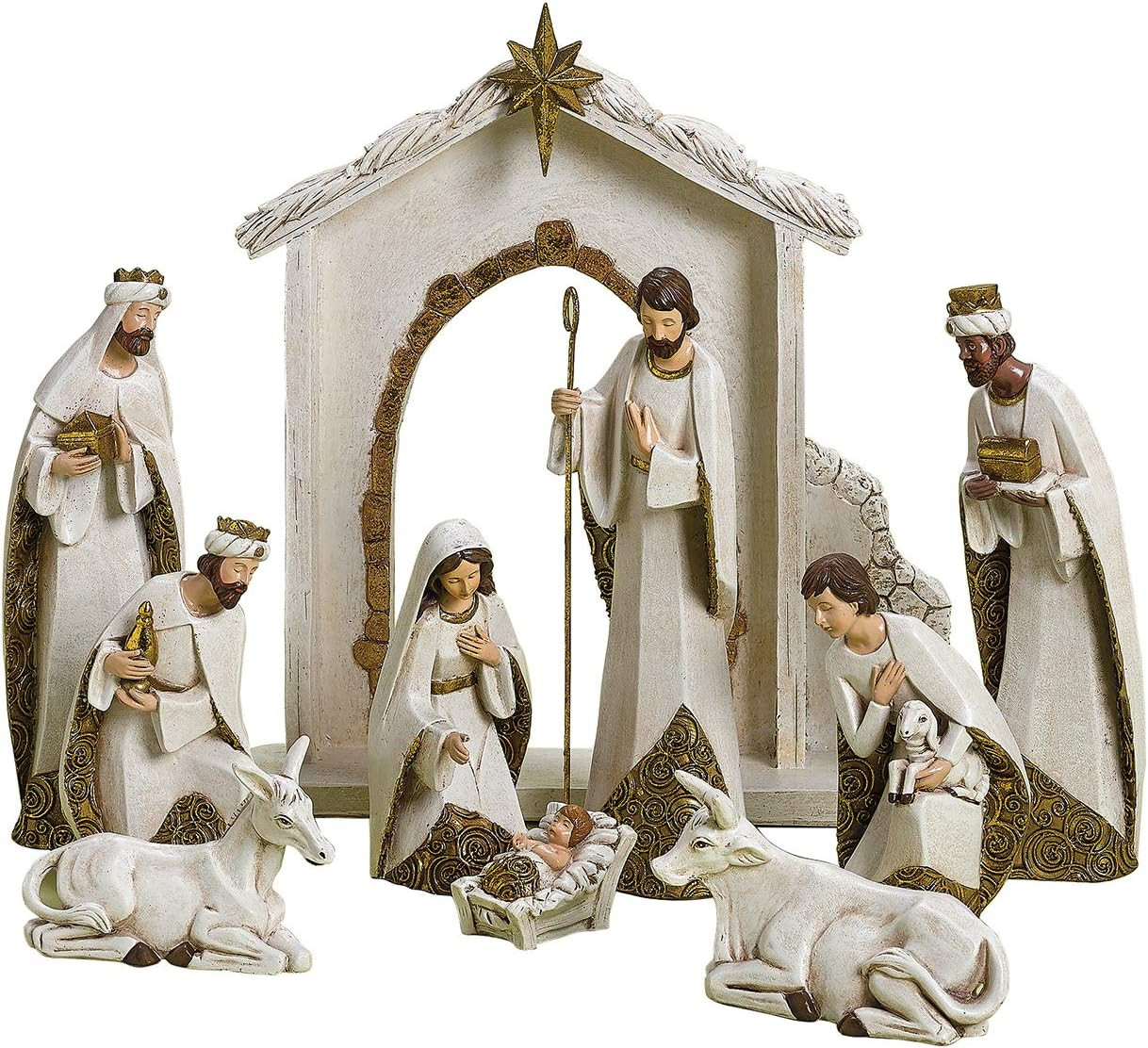Roman Ivory and Gold Christmas Nativity 10 Piece Set Holiday Decoration New 31379 | Amazon (US)