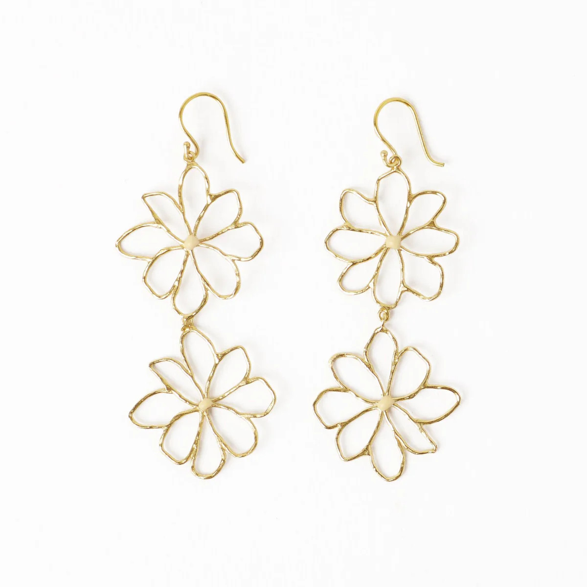 Farrah Double Flower Drop Earrings Brass With Ivory Enamel Centers | INK+ALLOY