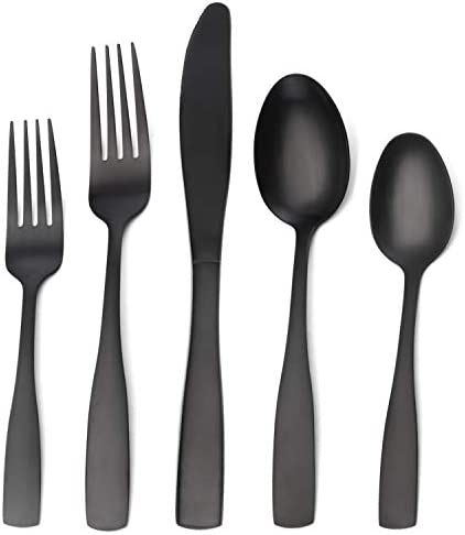 Matte Black Silverware Set, Satin Finish 20-Piece Stainless Steel Flatware set, Tableware Cutlery... | Amazon (US)