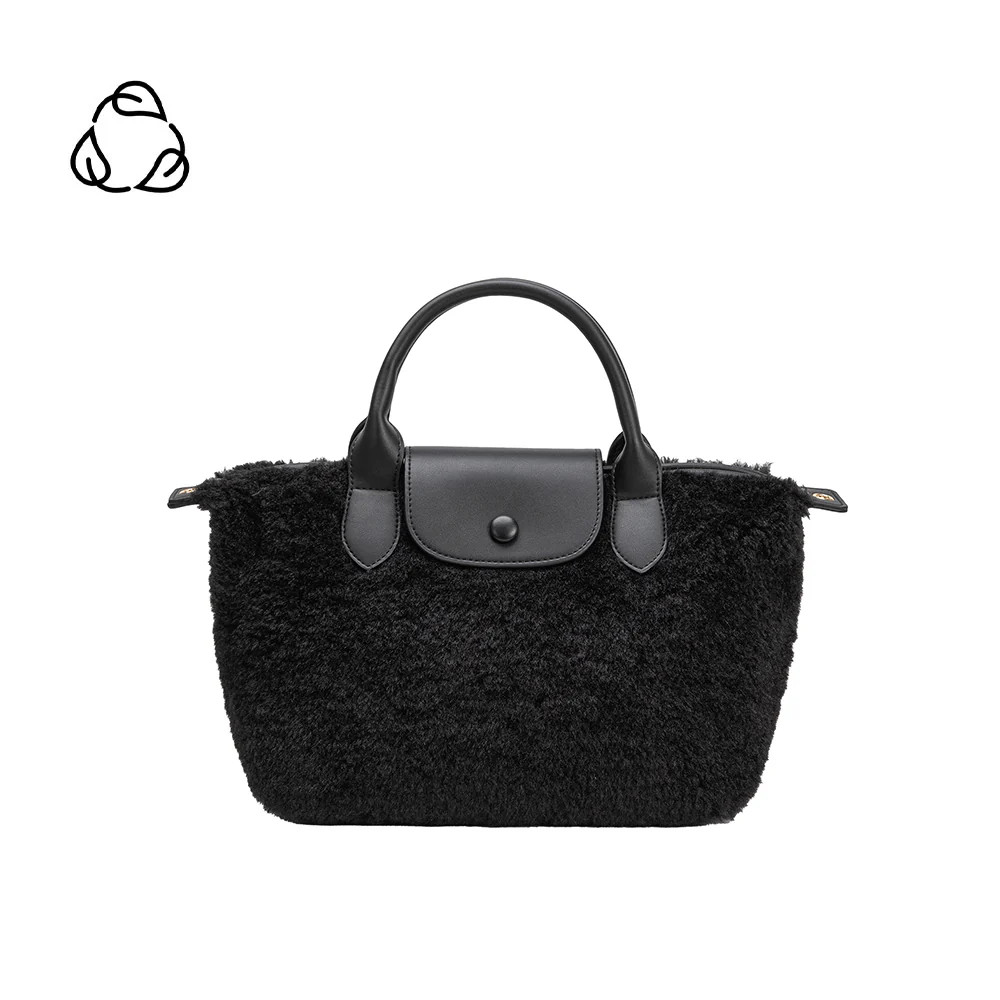 Black Winnie Sherpa & Recycled Vegan Leather Tote Bag | Melie Bianco | Melie Bianco