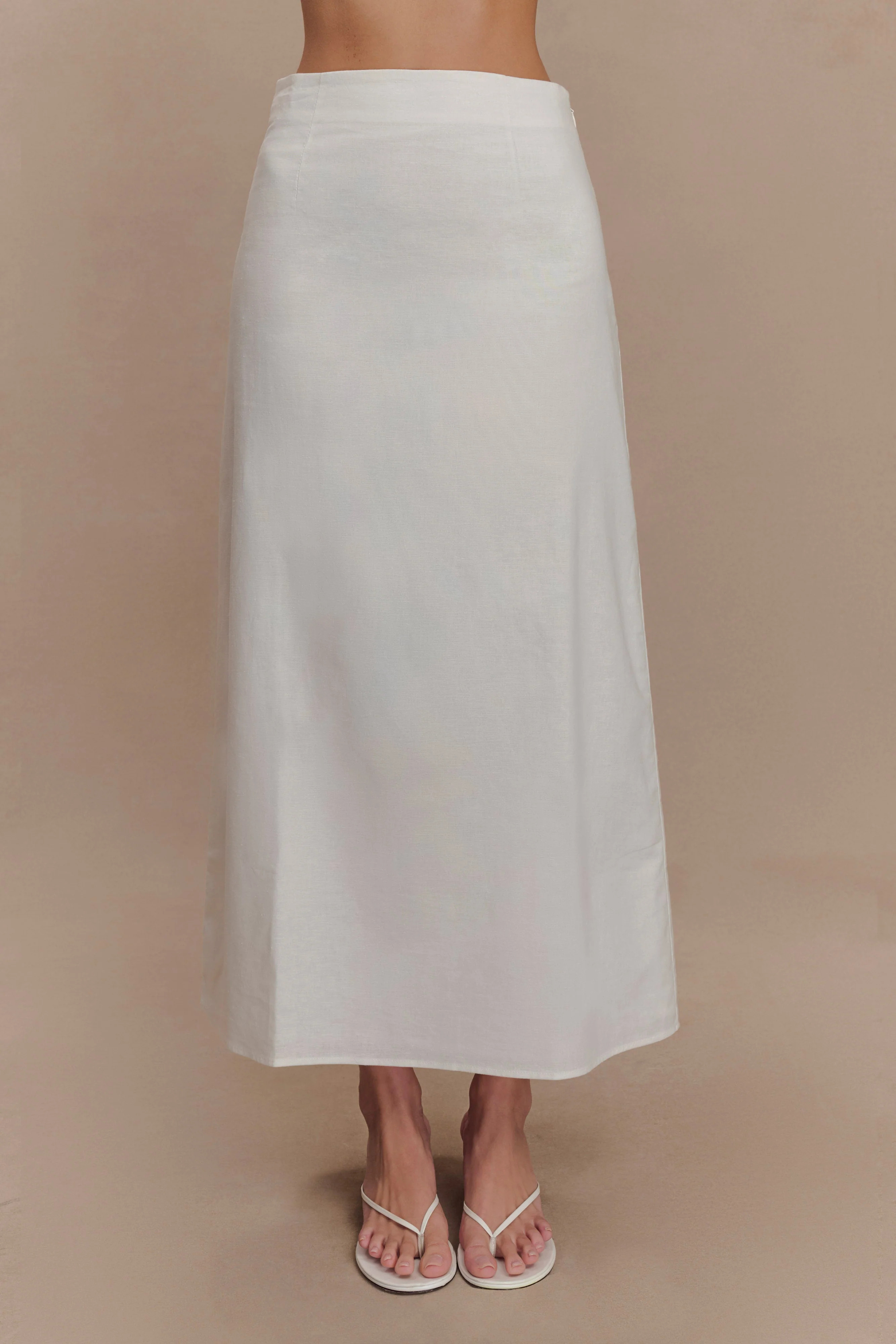 Linen Midi Skirt - Ivory | MESHKI US