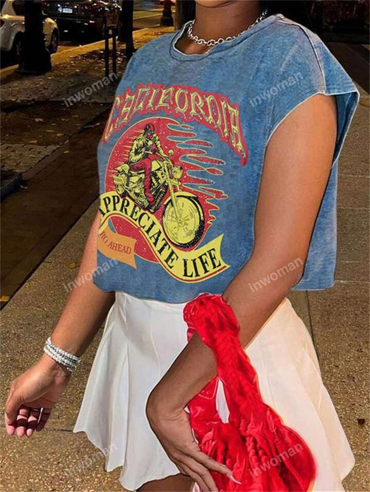 Summer Casual Printed Character & Letter Crop Top | SHEIN USA | SHEIN