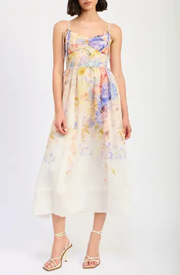 Taylorann Floral Tie Strap Midi Dress | Nordstrom